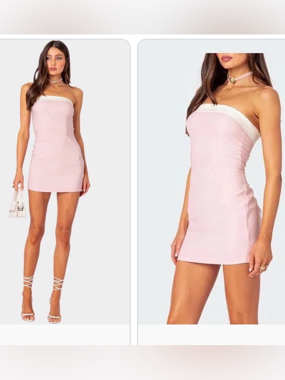 Edikted Light Pink Mini Dress with White Trim XS